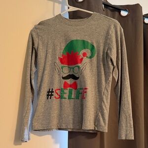 5/$25 Kids Grey Long-Sleeve Graphic Tee with Green & Red Elf Design
